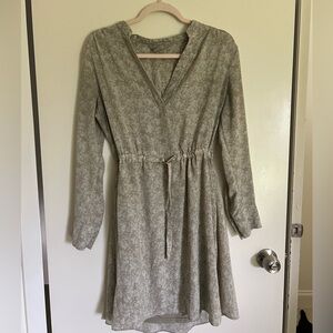 Gray V-Neck Knee-Length Long Sleeve Dress
